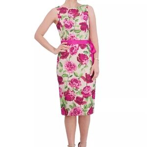 Eliza J Pink and Green Sleeveless Sheath Dress for Cocktail Events